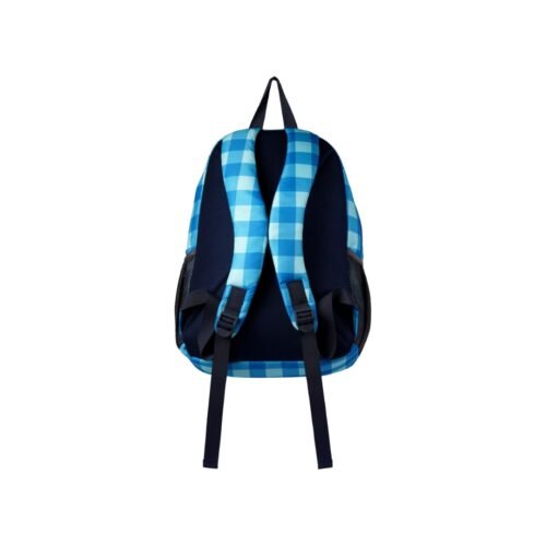 Waterproof backpack in blue with check design and flowers