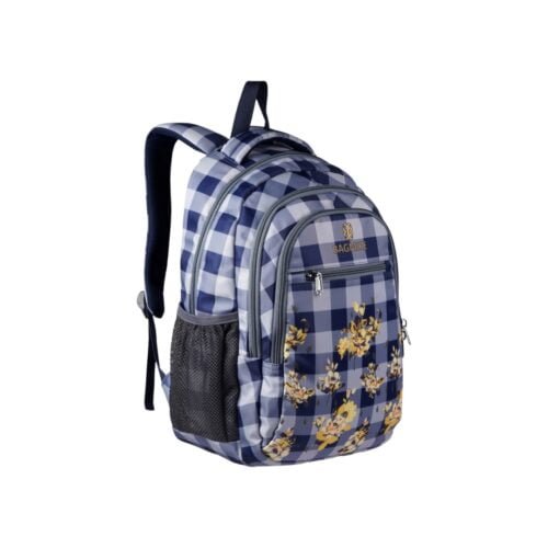 ProBag Grey Blue Floral Chequered Pattern