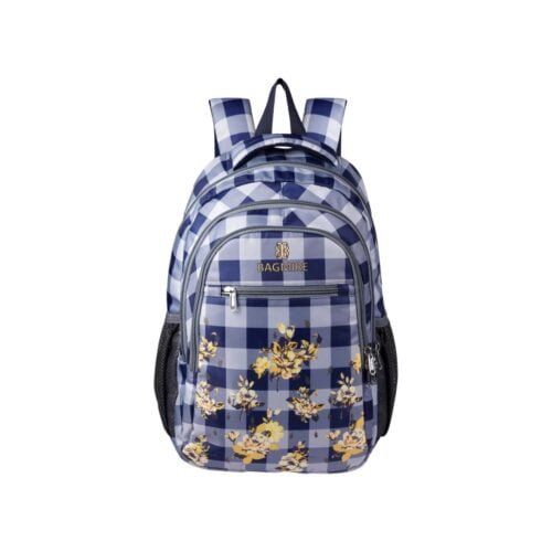 ProBag Grey Blue Floral Chequered Pattern