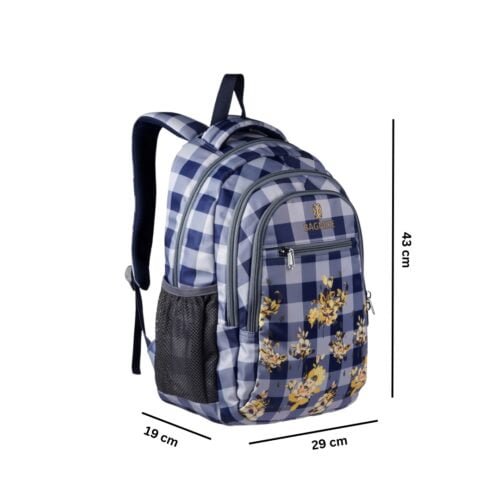 ProBag Grey Blue Floral Chequered Pattern