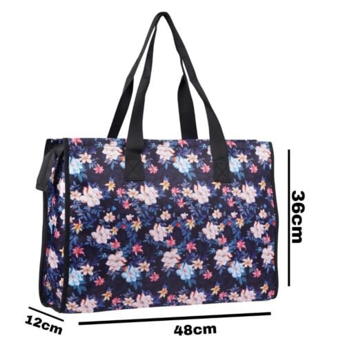 Shopping Bag - Blue Pink Flowers - Image 3